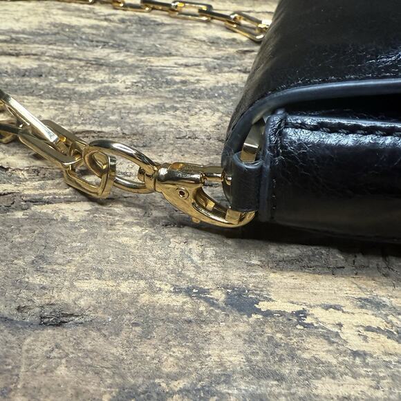 Tory Birch Amanda Black Mini Clutch Crossbody Gold Chain Removable Strap Leather - Picture 4 of 16